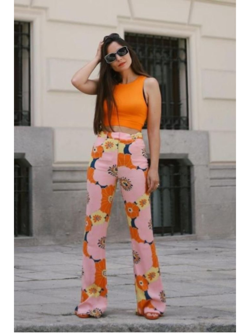 RARE Brand New ZARA Pink Orange Floral Retro Wide Leg Pants Small Vibrant NWT